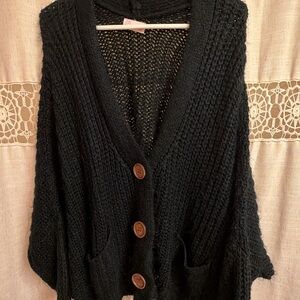 Pink Lily Black Button-Up Cardigan S